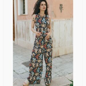 Spell Blue FLORA LINEN JUMPSUIT Medium